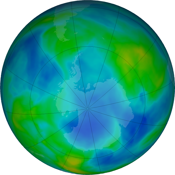 Antarctic ozone map for 25 May 2023